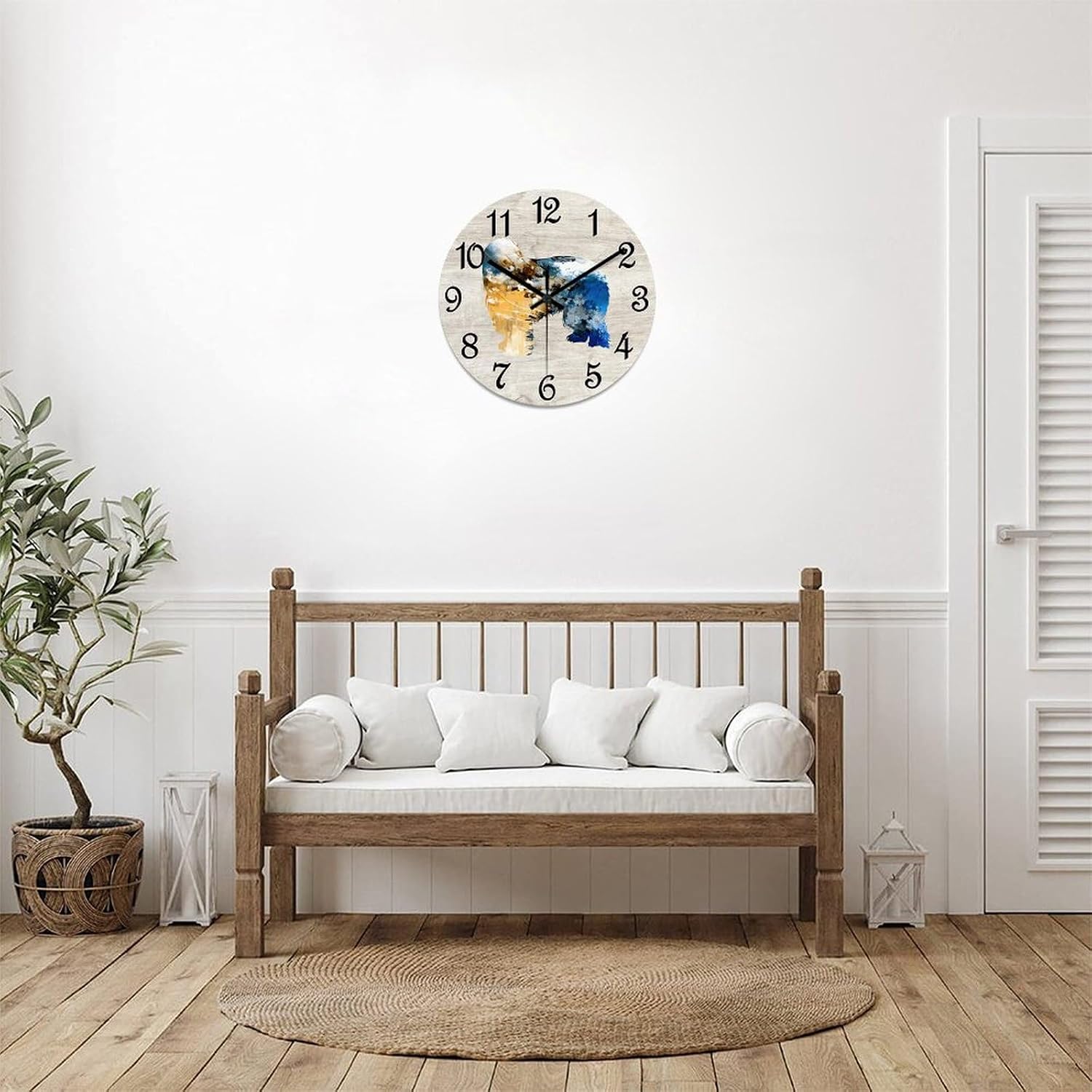 Chow Chow Wooden Wall Clock Pet Dog Hanging Wall Clock Battery Operated Non-Ticking Sweep 12 Inch Rustic Chic Farmhouse Wall Clock for Wall Laundry