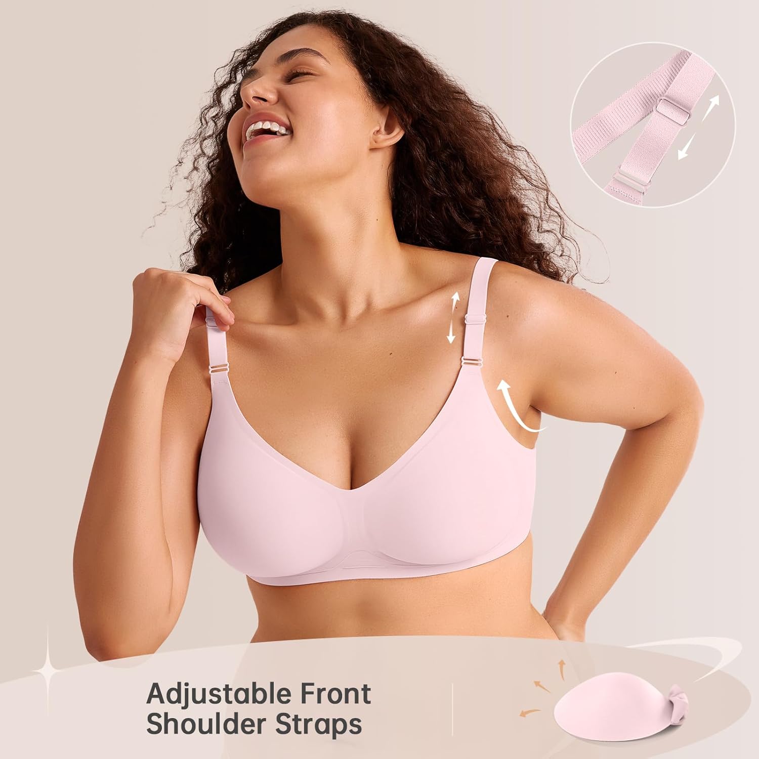 Push Up Seamless Bras for Women No Underwire Support and Lift V Neck Wireless Full Coverage Bralettes Everyday Bras - Image 5