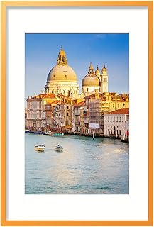wyooxoo 20x30 Poster Frame Made Of Solid Wood Orange Picture Frames Display Pictures 16x24 with Mat or 20x30 Without Mat Colorful Frame For Horizontal Vertical Wall Mounting