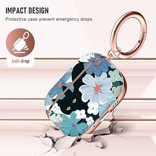 Miniatura 3 de Youskin Funda para Airpods Pro de 1 generación, funda para AirPods Pro con mosquetón de llavero para hombres y mujeres, gato negro, flor de trompeta