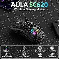Vista 2 de Aula SC620 - Ratón inalámbrico para juegos, triple modo de 2.4 GHz/USB-C/BT5.3 con 12000 DPI, mouse macro gamer programable con llave de fuego