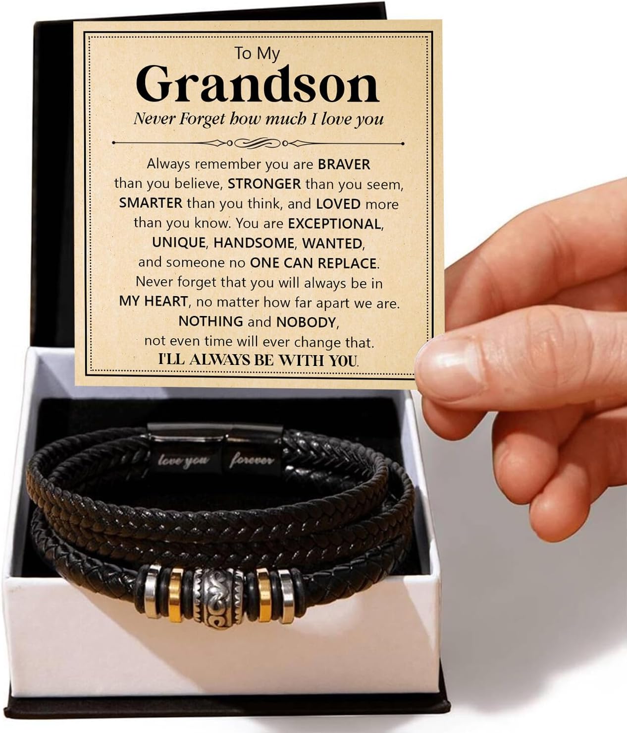 To My Grandson Bracelet From Grandma/grandpa With Message Card And Gift Box, Sentimental Gifts For Grandkid, Bracelets For Boy, Graduation, Christmas, Birthday Gifts For Grandson From Grandparents