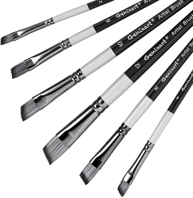 Angular Paint Brushes Set, 6 Pcs Angled Paintbrushes for Acrylic Oil Watercolor Gouache Painting, Premium Nylon Hair Angle Shader Brush for Art Beginners and Artist Professionals