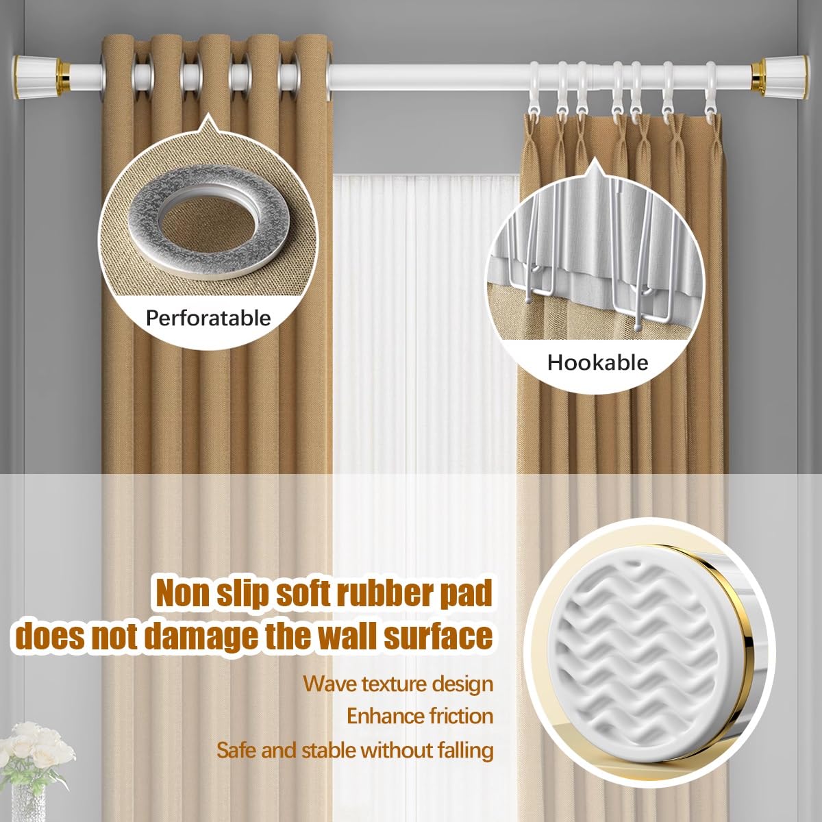 Duschvorhangstange Teleskopierbar 40-500cm - Ohne Bohren, 33mm Edelstahl