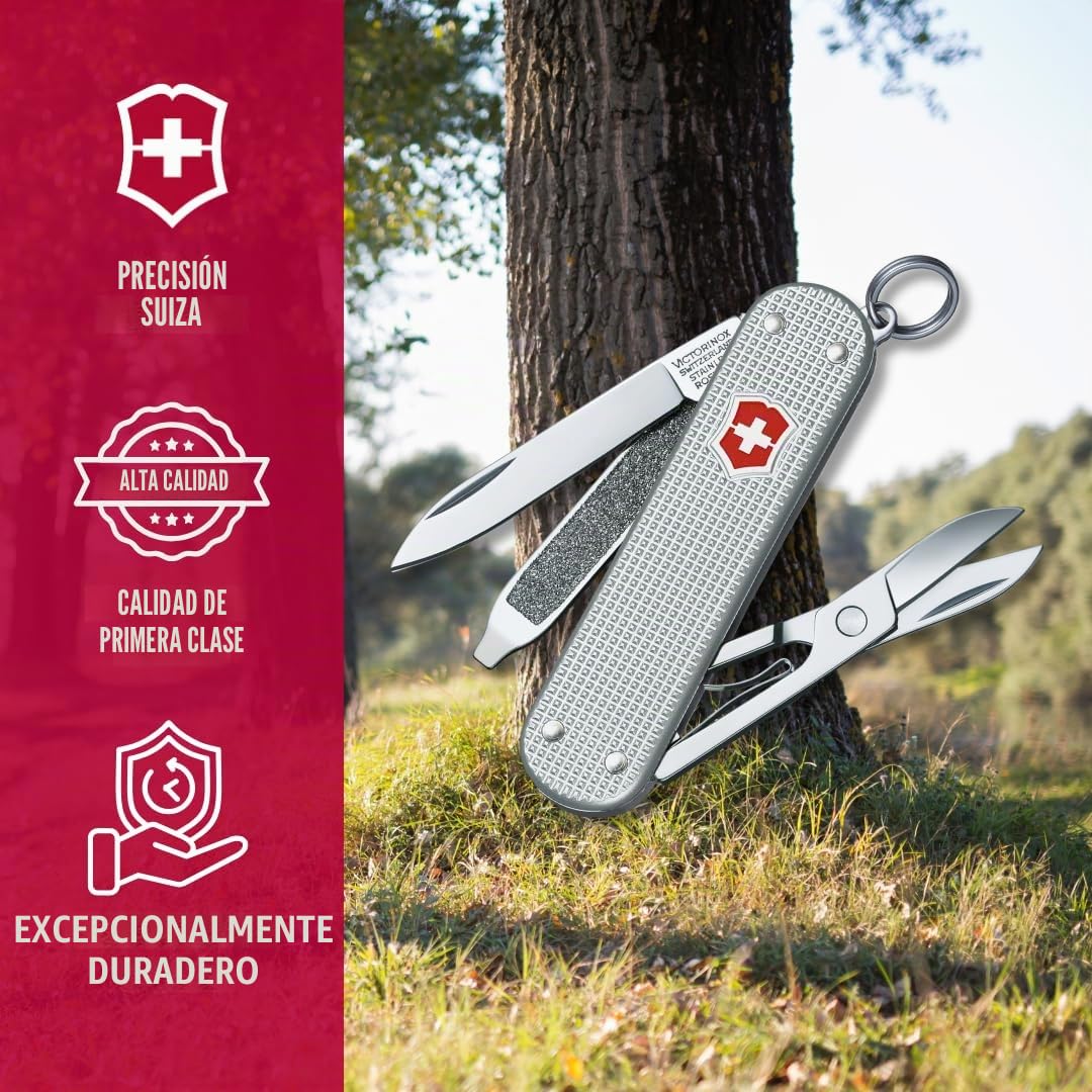 Victorinox Classic Alox, Navaja multiusos, 58 Alox, Diseño Acanalado color Plata, 93 mm