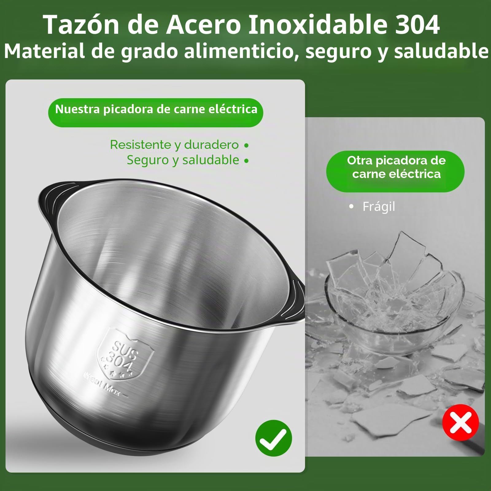 Picadora Eléctrica con 2.5L Recipientes, 300W Trituradora de Alimentos con 3 Velocidades, 2 x Cabezal de Repuesto, Fácil de Limpiar, Picadora para Frutas Verduras Carne Especias