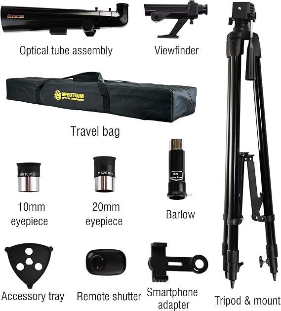 AstroLite 70AZ Refractor Hex Unibody Telescope and Travel Bag Bundle 20x-120x Magnification - 70mm Aperture 400mm Focal Length Telescope Bonus Smartphone Adapter - Telescope for Beginners
