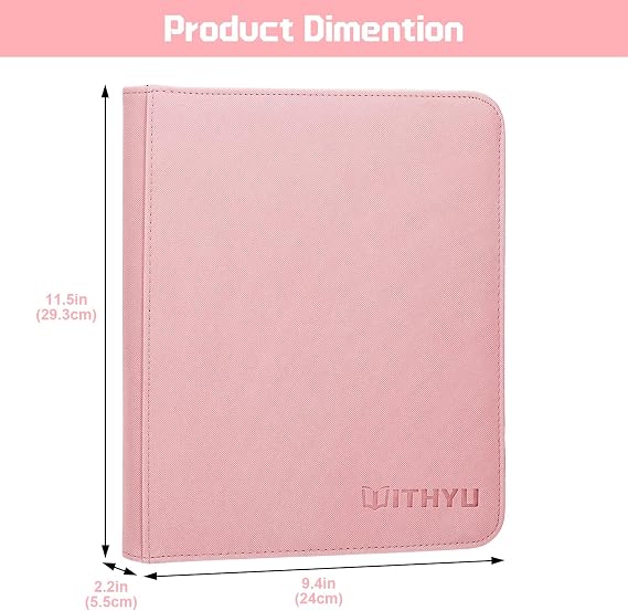 WITHYU Top Loader Binder - Holds 128 Toploaders, 4 Pocket 16 Side-Loading Pages, Zip Trading Card Binder for TCG, MTG, Football & Sports Cards (Pink)
