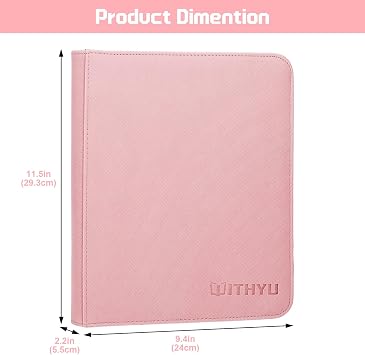 WITHYU Top Loader Binder - Holds 128 Toploaders, 4 Pocket 16 Side-Loading Pages, Zip Trading Card Binder for TCG, MTG, Football & Sports Cards (Pink)