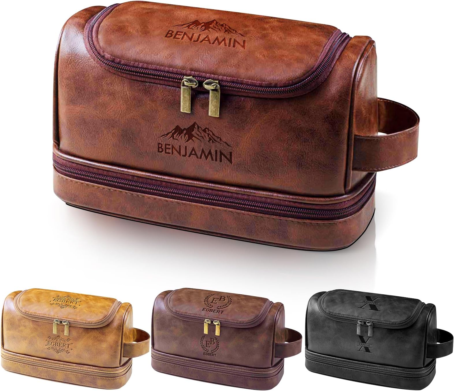 Personalized Toiletry Bag For Men, PU Leather Custom Engraved Travel Dopp Kit Toiletry Bag, Customized Name Initials Unique Gift For Husband Boyfriend Dad Birthday Anniversary Wedding Christmas Gifts