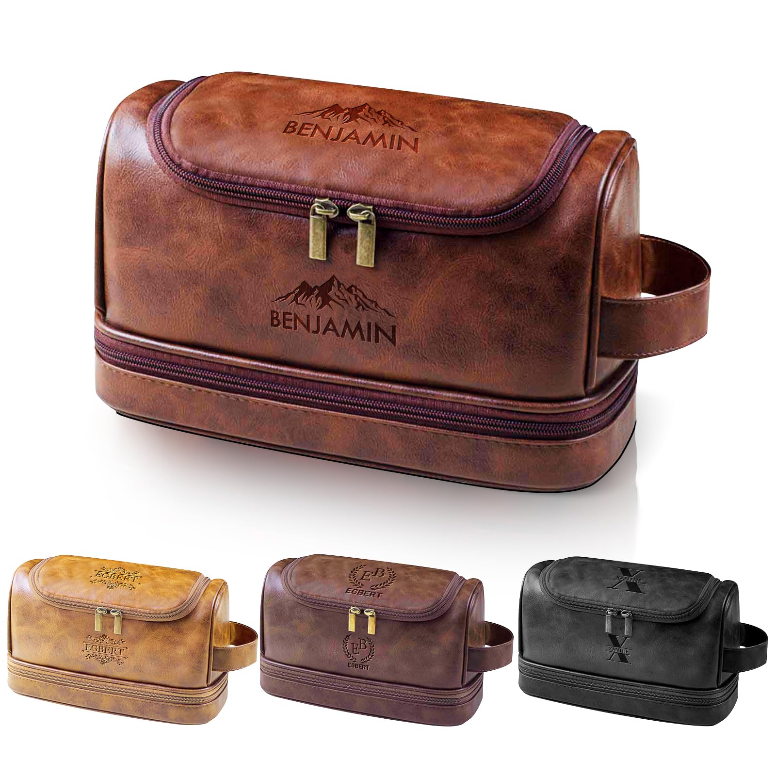 Personalized Toiletry Bag For Men, PU Leather Custom Engraved Travel Dopp Kit Toiletry Bag, Customized Name Initials Unique Gift For Husband Boyfriend Dad Birthday Anniversary Wedding Christmas Gifts