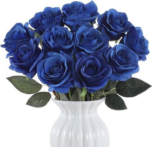LFF 10Pcs Navy Blue Roses Artificial Flowers for Home Wedding Decor | 21.2" Stem, 3.5" Large Blooms, Lifelike, Ideal for DIY Bouquets, Vase Fillers, Table Centerpieces & Party Decor