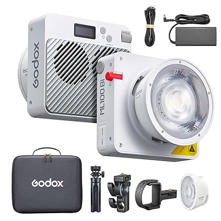 Godox ML100Bi Kit1 100W LED Video Light Dual Color Video Light 2800K - 6500K CRI97+ TLCI98+ APP Control 11 Light Effects Godox Mount with 15 and 36 Lens Reflector and Bag
