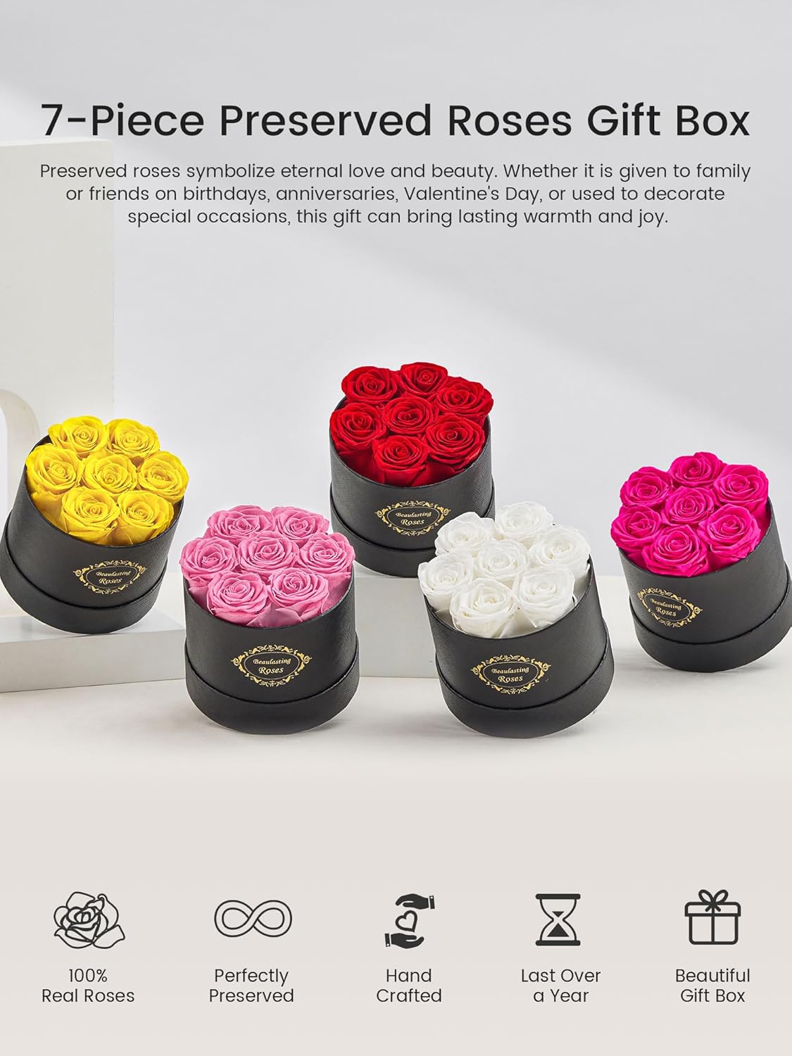 Beaulasting Long Lasting Preserved Roses in a Box Last a Year Forever Flowers for Her Mom Wife Anniversary Birthday (Round Black Box) - Image 6