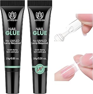 Nail Glue for Press Ons, 10s Fast-Drying No U V Light Needed - Upgrade Super Strong Semi Solid Nail Glue Last Up to 28+ Days & Easy to Remove, 10g*2 High Capacity Suitable for Fake & Acrylic Nail Tips