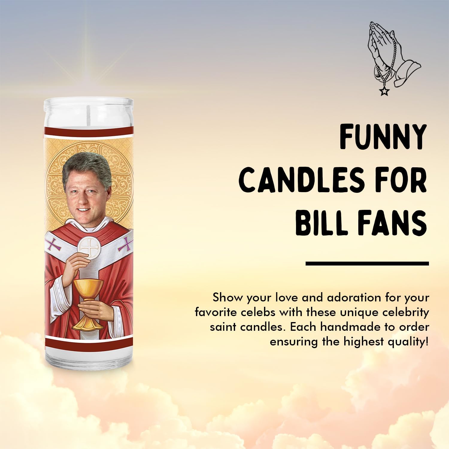 Bill Celebrity Glass Jar Candle – Unscented Handmade Soy Wax Votive Candle – Unique Gift for Public Figure Fans – Home Decor Collectible for Living Room & Office – 8 Inch