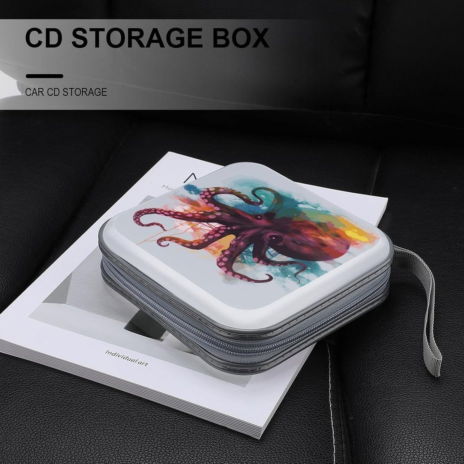 Abstract Colorful Octopus Plastic CD Case, 40 Capacity DVD Case Portable Zipper Holder with Handle, CD Storage Box for Car Home Office Travel image 5