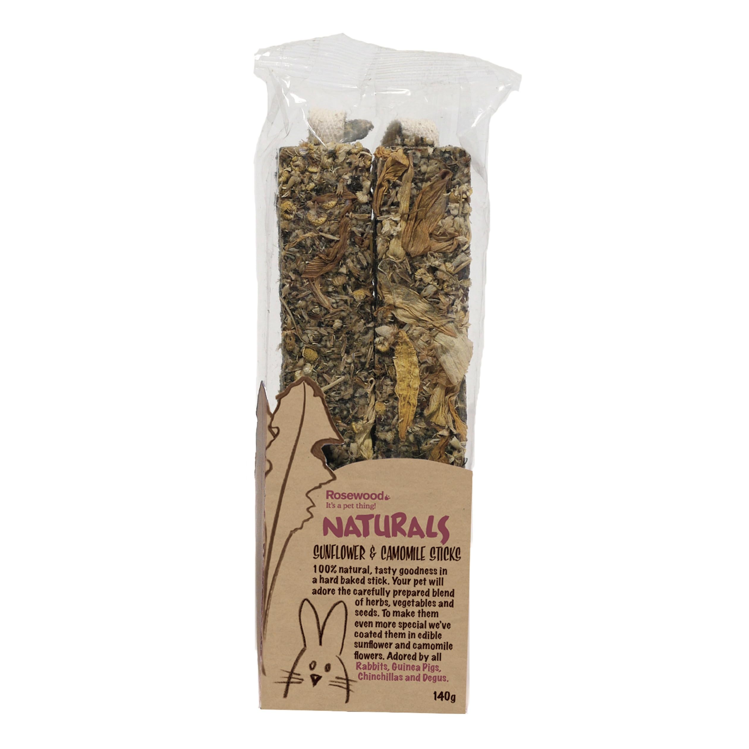 Rosewood Naturals Sunflower & Chamomile Sticks, Small Animal Treat for Rabbits, Guinea Pigs, Chinchillas, Degus, Hamsters, Gerbils, Mice and Rats, 140g