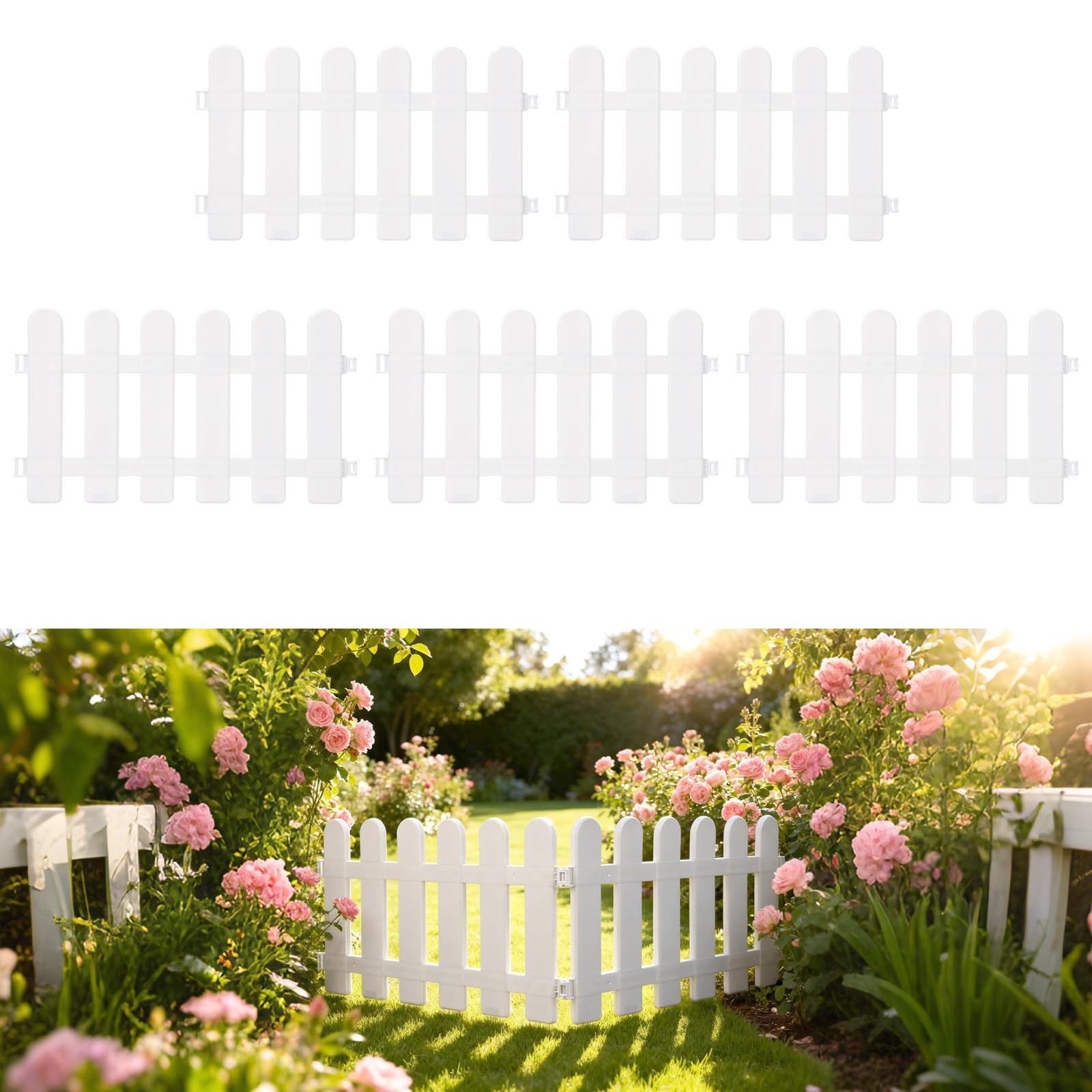 Bordure de jardin en plastique blanc solide SHOWERORO clôture extérieure peignable 5pcs