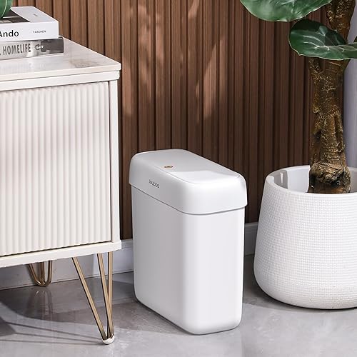 Miniatura 5 de JOYBOS Basurero de baño con tapa, bote de basura pequeño de 3 galones con tapa superior de presión, cubo de basura estrecho de plástico delgado a