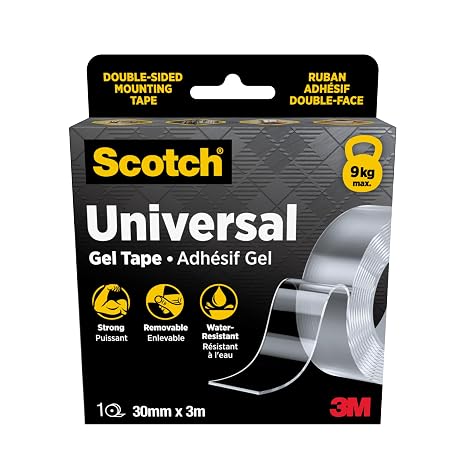 Scotch üniversal jel bant, 30 mm x 3 m, çift taraflı nano montaj bandı, şeffaf, su geçirmez, çıkarılabilir, 9 kg'a kadar taşıma kapasitesi, çok yönlü ve güçlü uygulamalar için