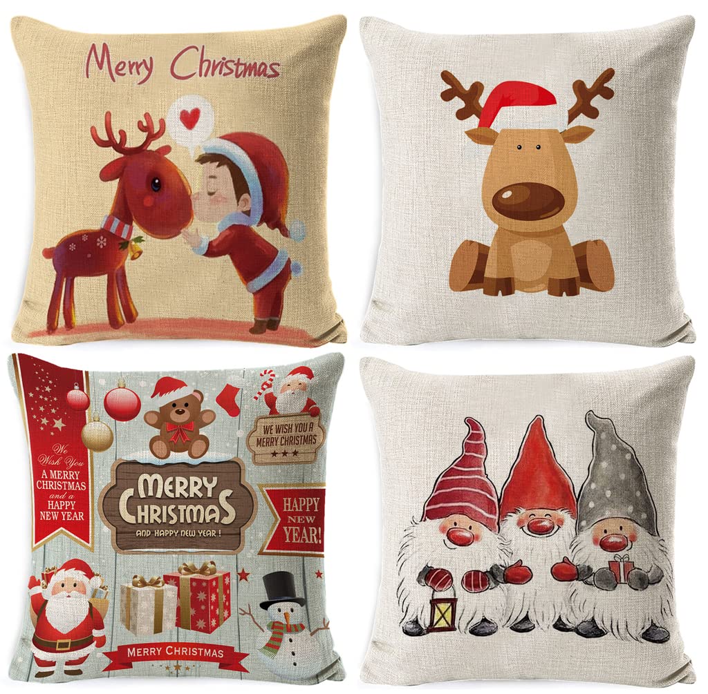 Housse De Coussin Imitation Fourrure 45x45 Cm - Motif Cerf Brodé, écru, Décoration Chalet Ou Noël - 8