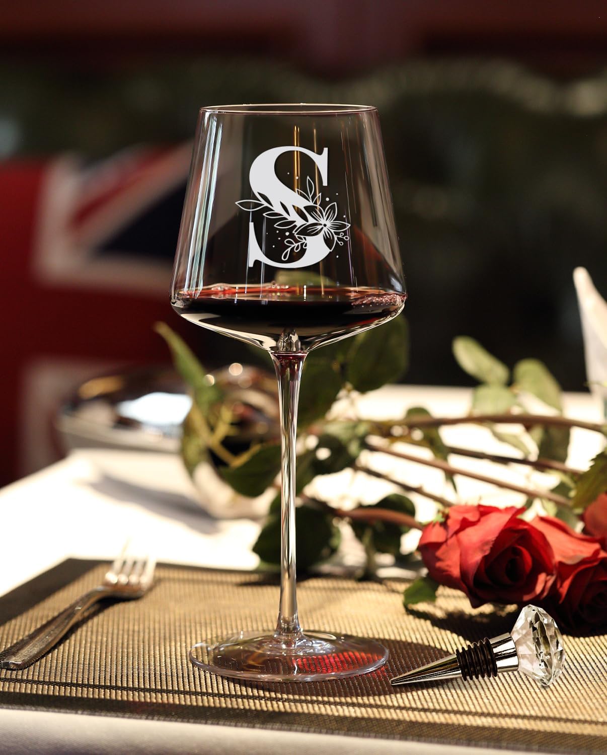 Physkoa Personalized Wine Glass-Initial Wine Glass Gifts for Women(Etched Dishwasher Safe),Customized Monogrammed Valentines Day Gift for Her/Mom/Wife/Best Friend/Sister-Letter S - Image 2