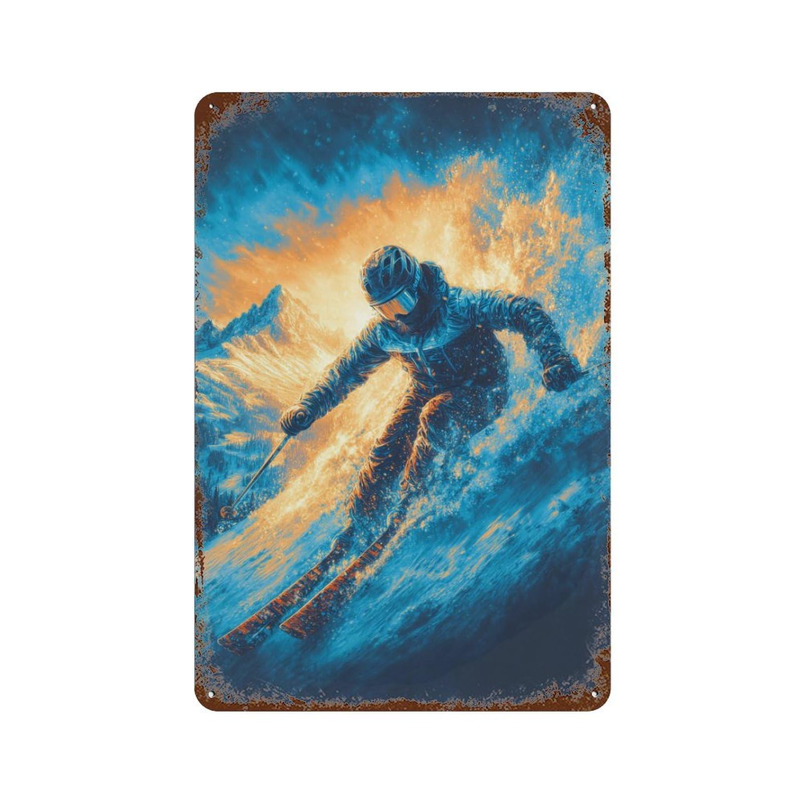 Snowboarder in Action 11.8"x7.9" Weathered Tin Sign, Rustic Home Decor for Living Room, Hallway And Home Decor