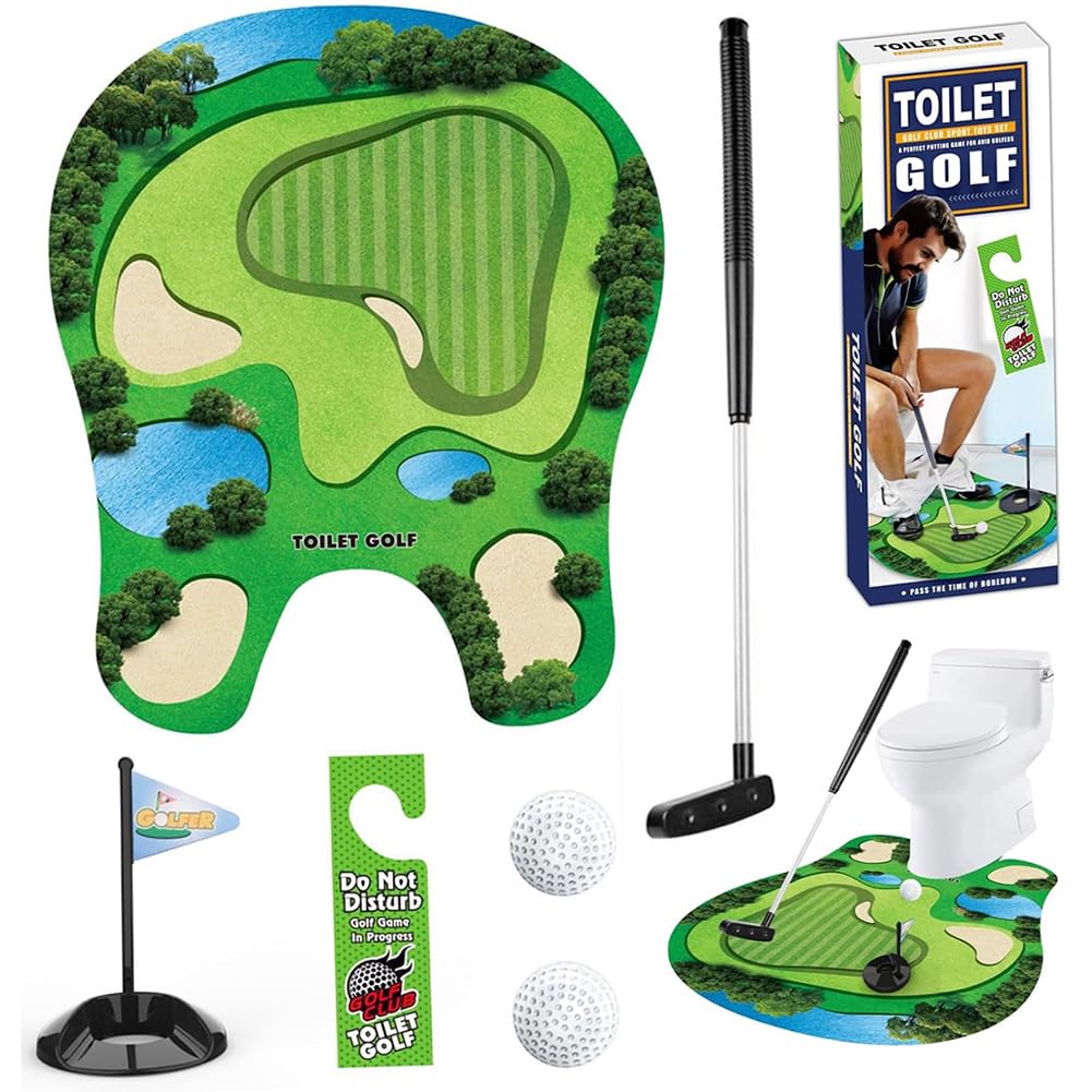 Set di Giochi da Golf per WC, Mini Golf in Bagno con Tappetino da Putting - 7 Pezzi
