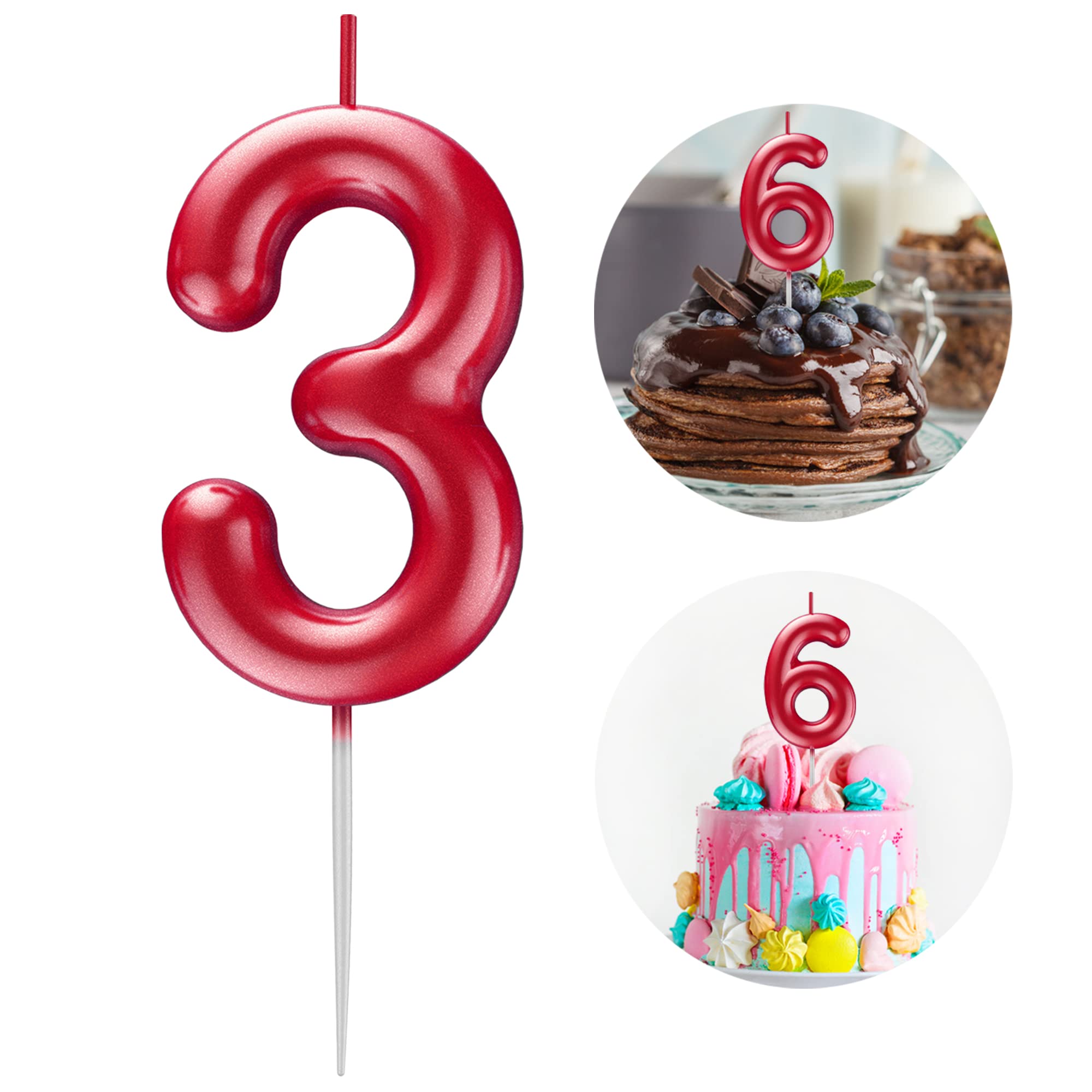 Red Number 3 Candle Happy Birthday 3D Number Candles for Birthday Cake Party Decoration Wedding Anniversary Celebration Supplies