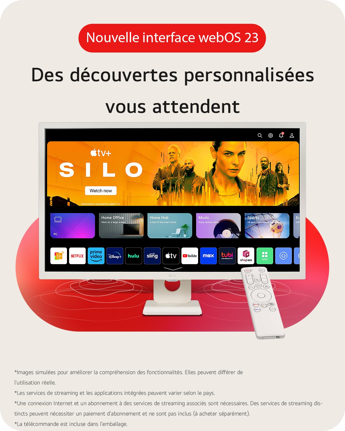 LG MyView Smart Monitor 32SR50F-W Tout-en-Un 32" - Dalle IPS résolution FHD (1920x1080), 8ms GtG 60Hz, HDR 10, sRGB99% (CIE1931), inclinable