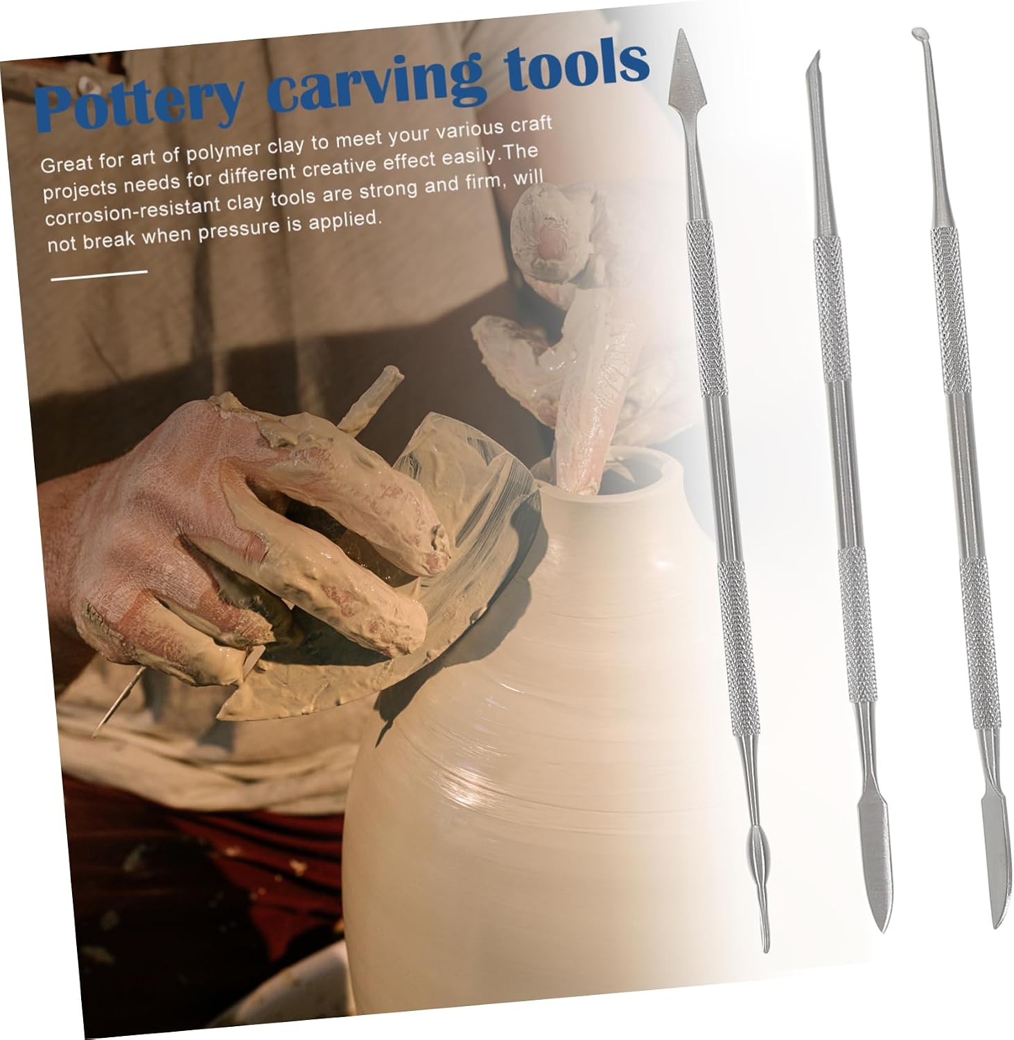 Gadpiparty 6pcs Stainless Steel Sculpting Tools Kit for Clay Carving Polymer Clay Modeling and Scraping Tools for Pottery and Crafts