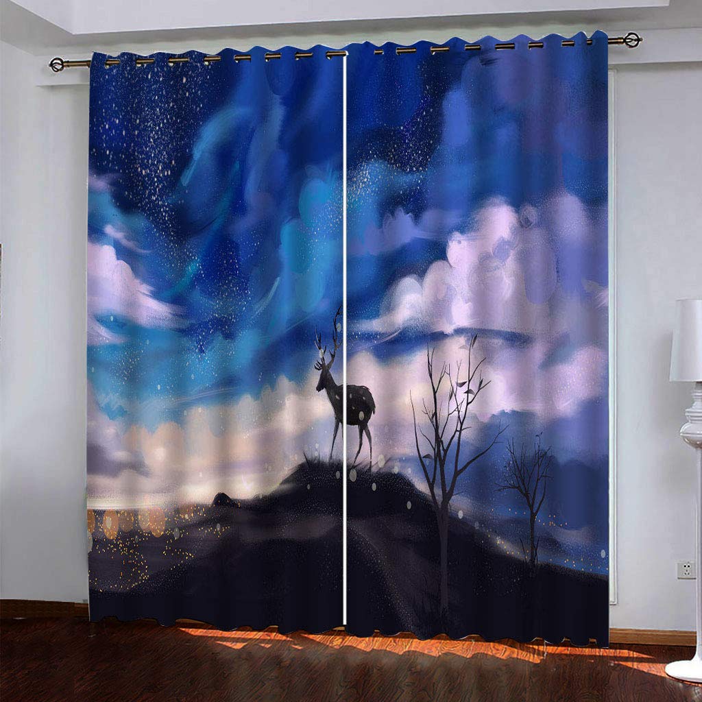 Rideaux Salon Voilage Occultant Thermiques 3D Ciel Bleu Et Nuages Blancs Abstraits Rideau Salon Design Moderne Chambre Enfant Bebe Fille 280x260Cm Polyester Fenetres Occultants Isolant Lot De 2