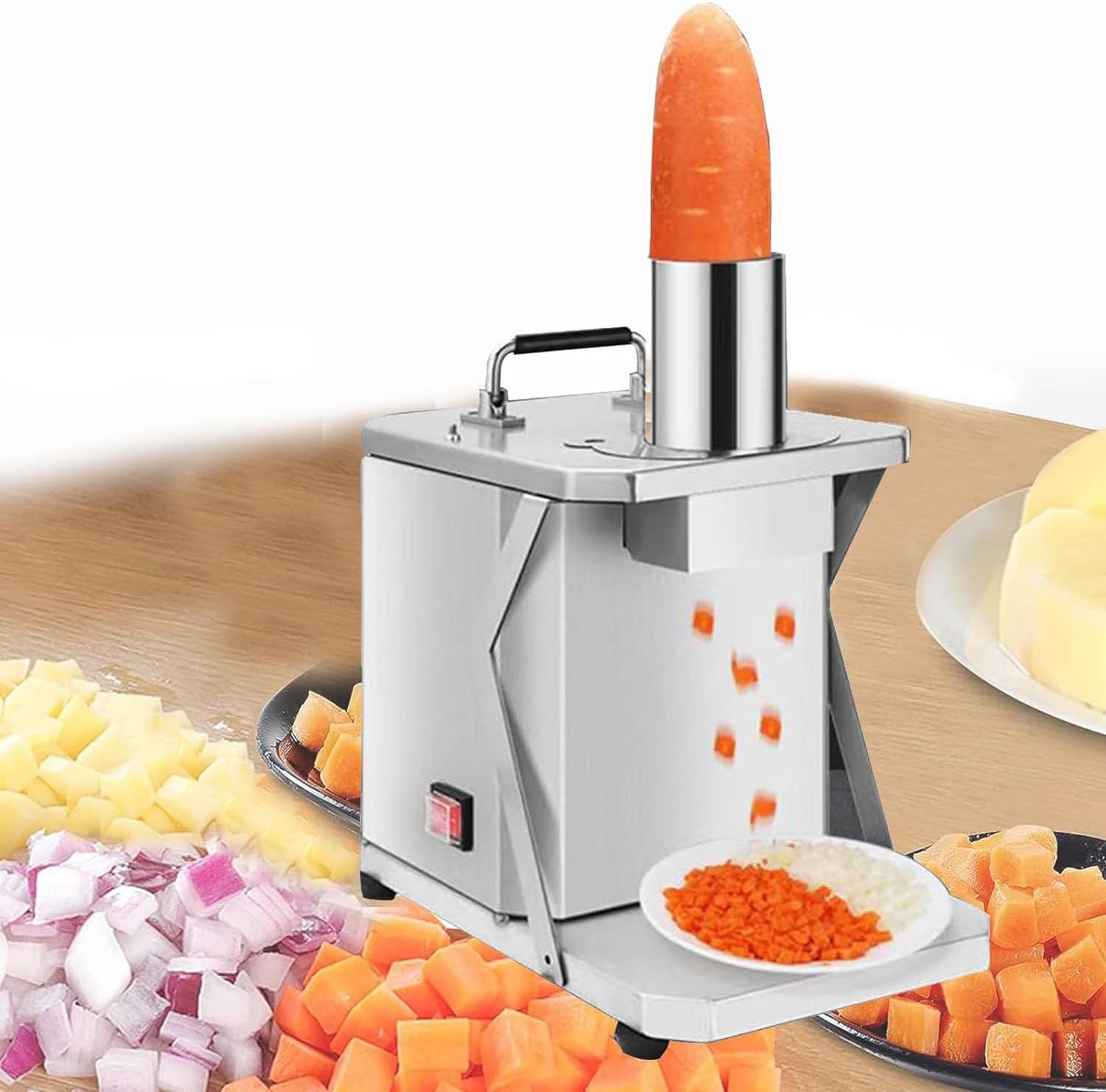 250W-Vegetable-Chopper-Dicer-Shredder-Automatic-Onion-Potato-Cutter-Food-Processor-Fruit-Cutting-Machine-w/6/8/10/12/15mm-Blades