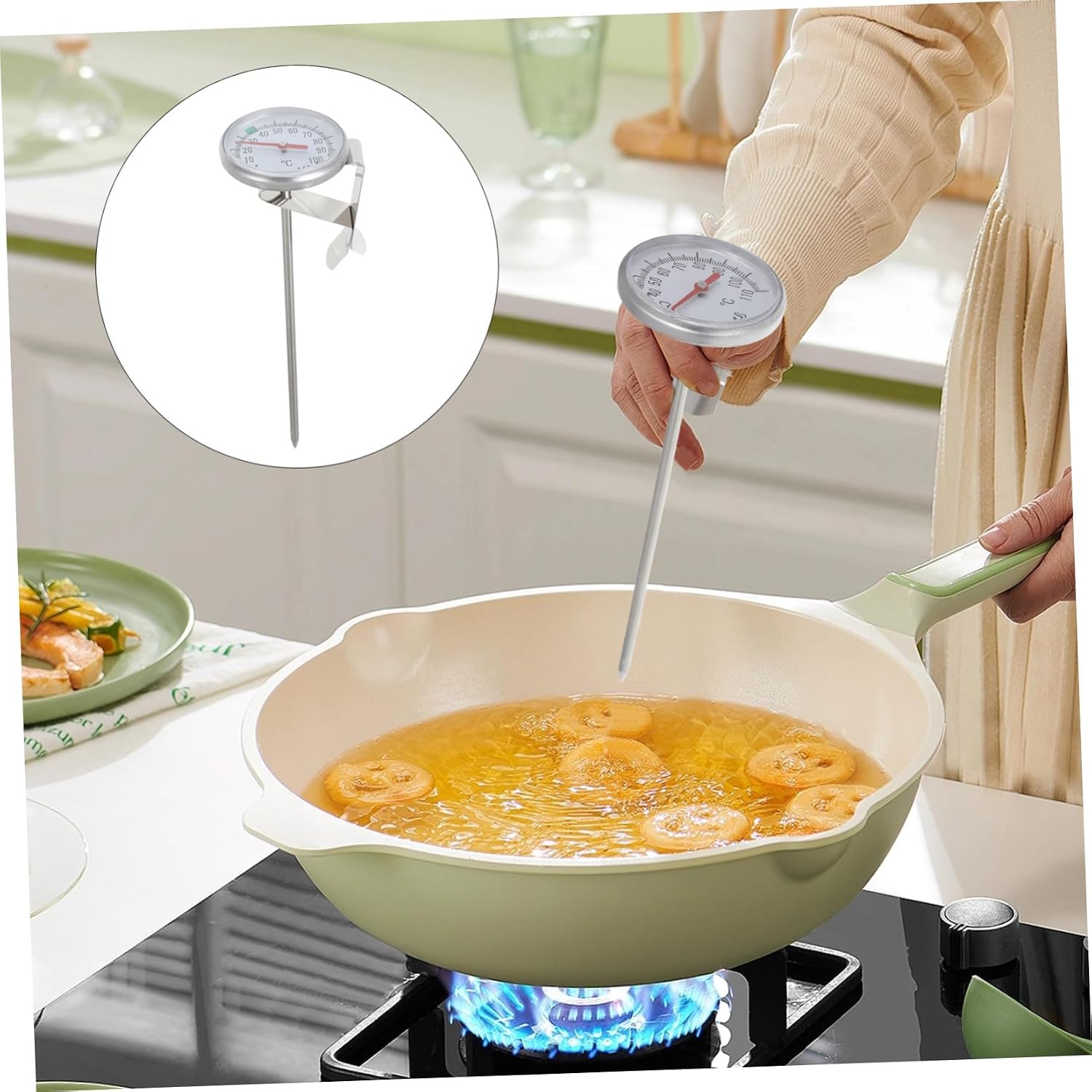 COLLBATH Stainless Steel Kitchen Thermometer with Probe for Accurate Temperature Control and Waterproof Display, for Cooking, Deep Fry Oil, and Candy Making in Kitchen