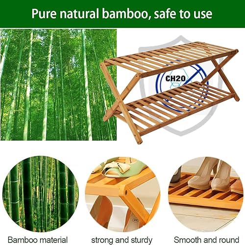 Miniatura 5 de XIANGLV Zapatero de bambú pequeño, zapatero plegable de 2 niveles de madera, sin instalación, mini zapatero perfecto para corredores, dormitorios y