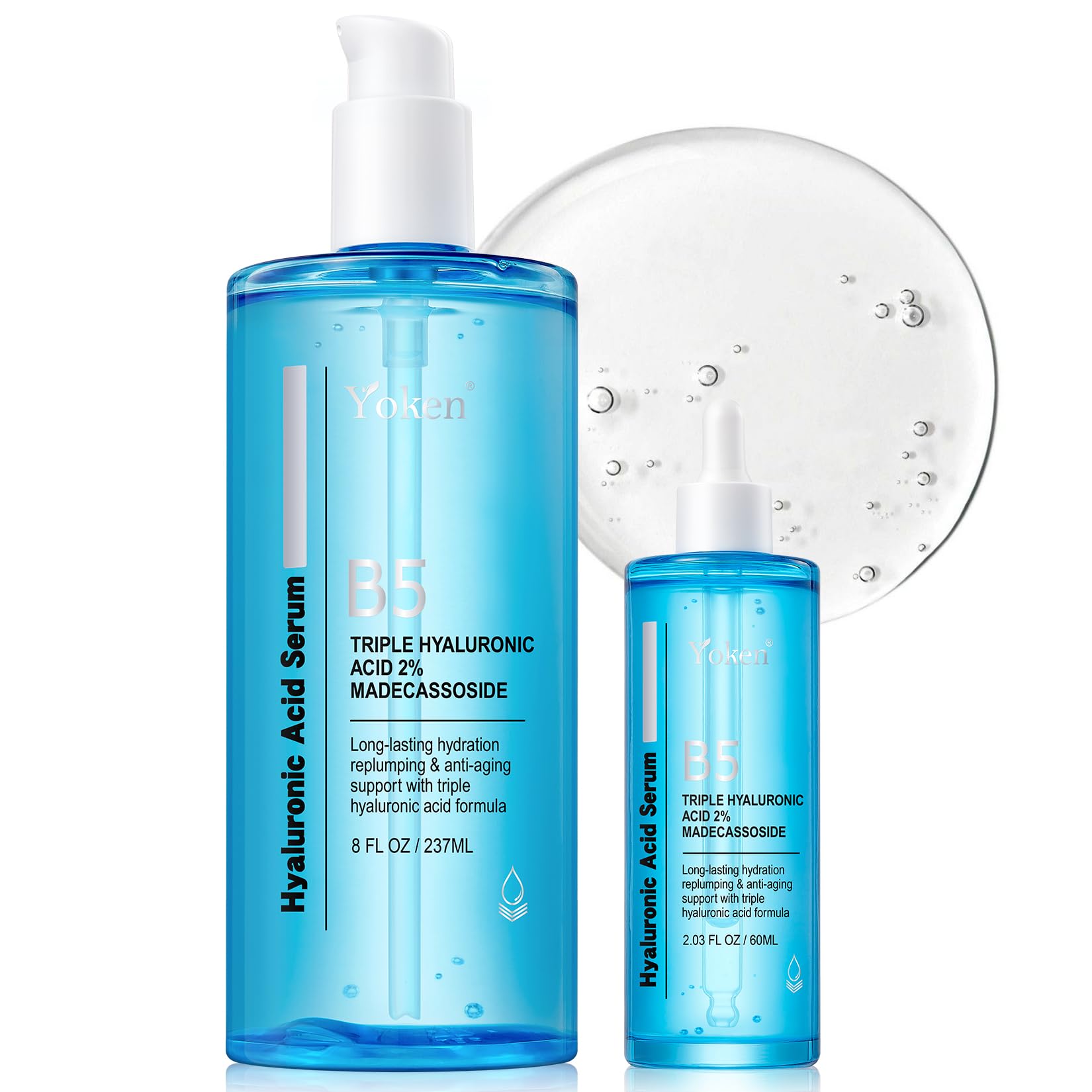 EWG Verified Hyaluronic Acid Serum for Face 8 + 2 fl oz, Vitamin B5 & Triple Pure Hyaluronic Acid 2%, Anti-aging Facial Serum for Fine Line Wrinkle Hydrating Serum Plump Dry Skin Fragrance-Free