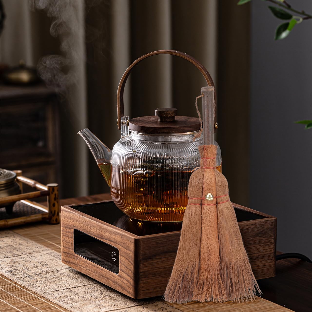 Small Natural Fiber Hand Broom Brown Hair Dust Removal Brush for Home Kitchen Desktop Cleaning Tool 3.35X11.42 Inches