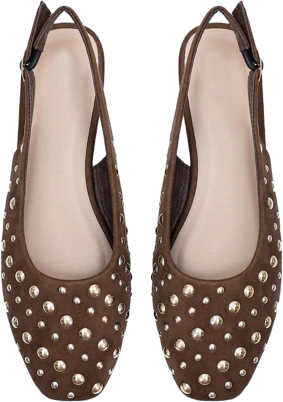 BEAUDRM Women's Studded Slingback Flats Closed Toe Low Heel Ballet Flats Casual Party Cap Toe Dressy Shoes