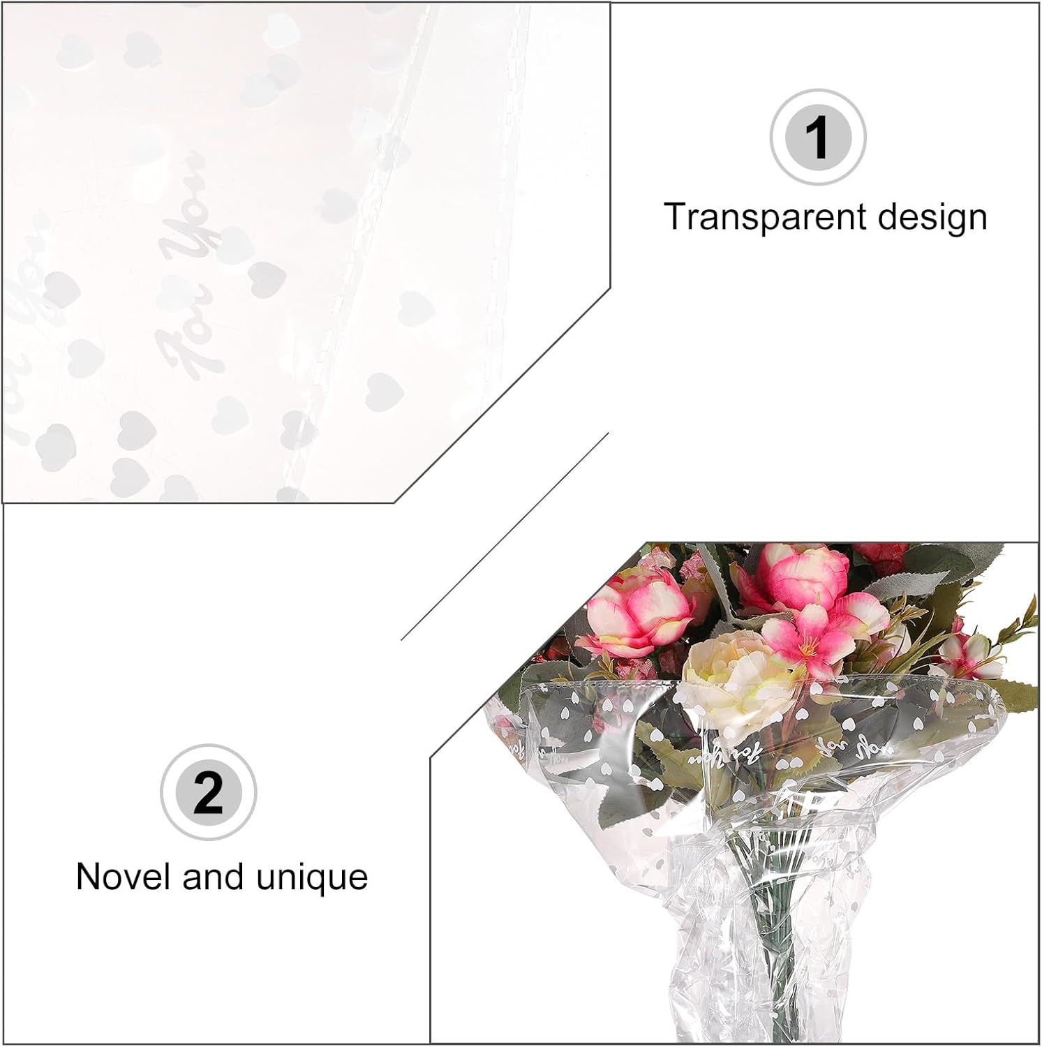 BELLIFFY Waterproof Glass Wrapping Paper 43cm X 55cm, 100pcs Opp Packaging Sheets for Flower Bouquets and DIY Wrap, Dustproof Cellophane Paper for Crafting and Floral Arrangements