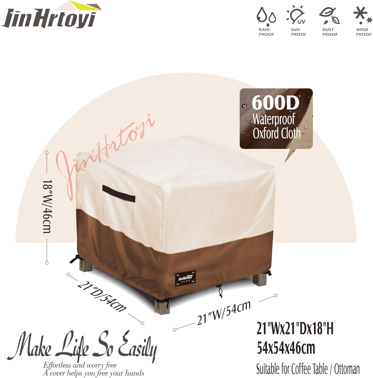 JinHrtoyi Patio Square Table Cover,21Wx21Dx18H Inches 100% Waterproof Heavy Duty Outdoor Coffee Table Cover,Beige&Brown Modern Style Outdoor Furniture Covers thumbnail