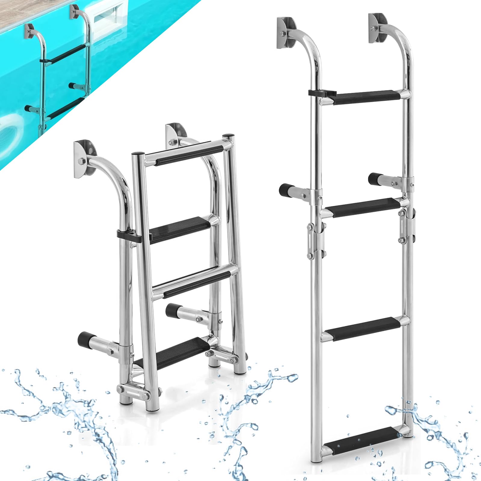 RELAX4LIFE Échelle de Piscine INOX Pliante 4 Marches, Capacité 225 KG pour Piscine Bateau