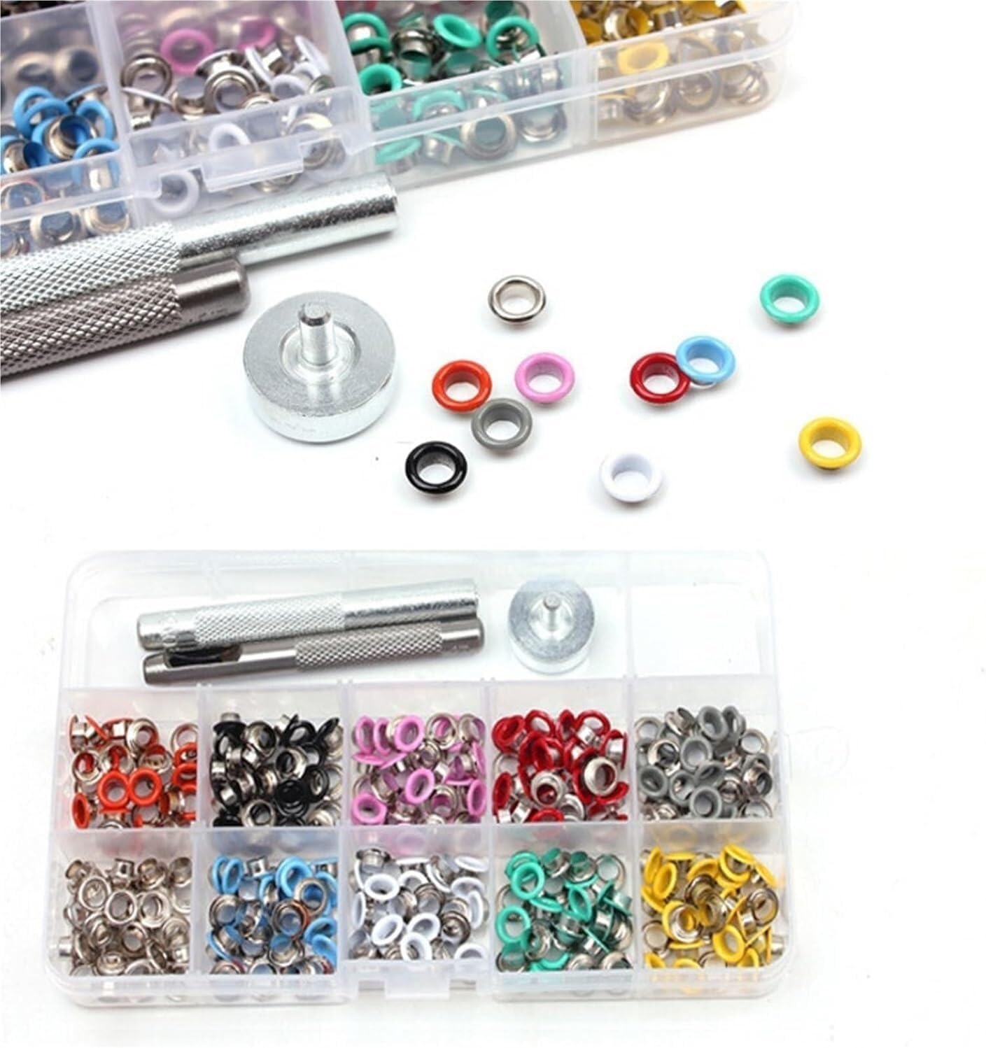 Metal Eyelets Grommets,100/400 Sets 5mm Multi-Color Kit with Installation Tools, for Shoes Belts Bags Crafts for PU Leather/Belt/Shoes/Crafts(5mm 300pcs 10colors)