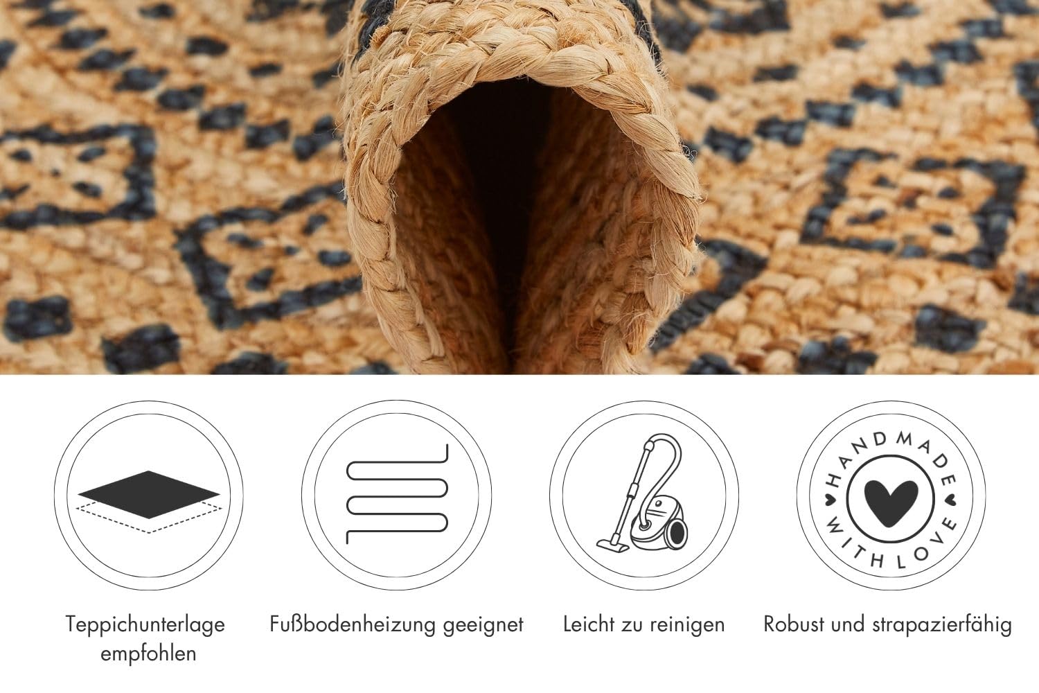 -LUXOR- living Tapis Mamda - Tapis Rond en Jute - Convient également comme Tapis de Chambre à Coucher - Tapis bohème Durable Beige - Tapis de Salon - Produit Naturel 120 cm - Rond - Ornement