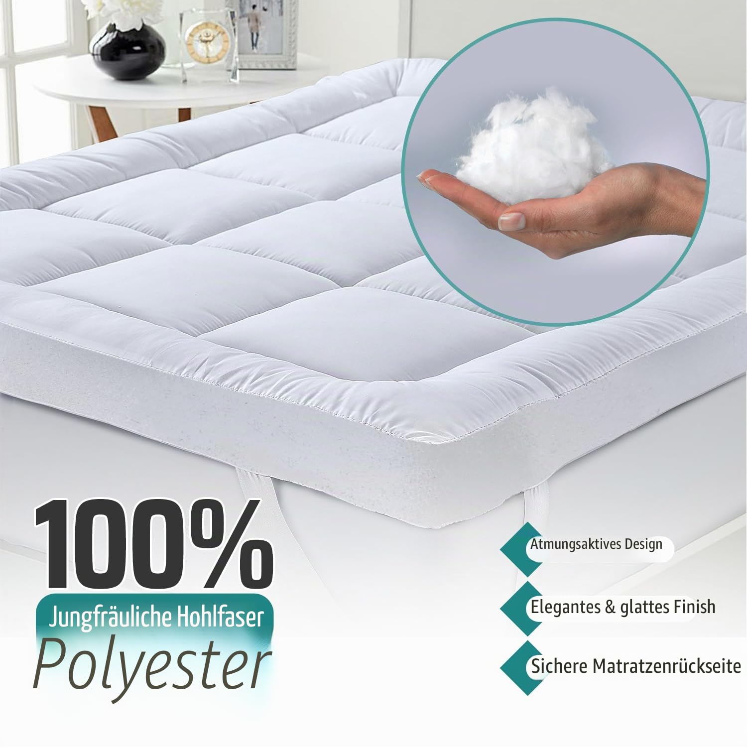 MistyMorning Matratzenauflage für Super-Kingsize-Betten, Hotelqualität, luxuriös, ultraweiche, hypoallergene, schwere Mikrofaser, elastische Bänder, Anti-Milbenschutz (Super-Kingsize-Bett (180 x 200 +
