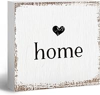 ANIANG Rustic Farmhouse Home Welcome Sign - 5x5 Inch Wooden Box Plaque for Desk Shelf Living Room Decor, Housewarming Gift