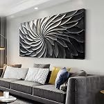 LASMOND Abstract Black and White Wall Art for Living Room Modern Canvas Print Painting Lines Flower Floral Large Artwork Bedroom Home Office Wall Décor (20x40 Inches)
