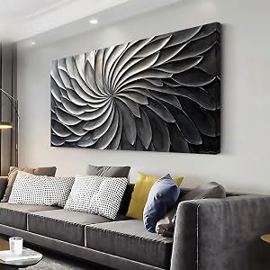 LASMOND Abstract Black and White Wall Art for Living Room Modern Canvas Print Painting Lines Flower Floral Large Artwork Bedroom Home Office Wall Décor (20x40 Inches)