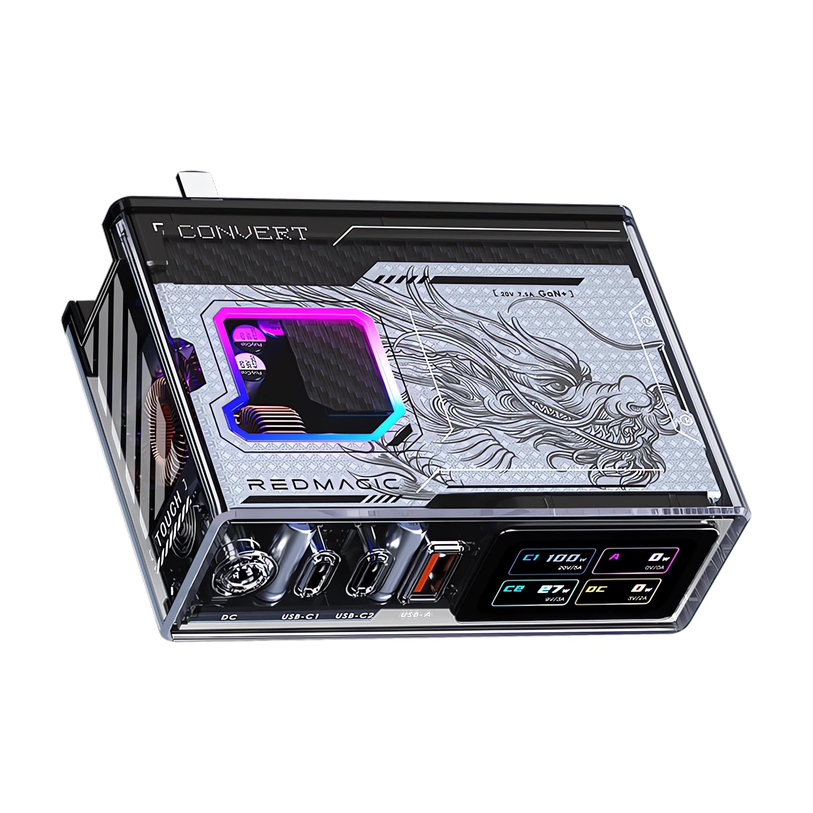 Nubia RedMagic Daofeng 150W USB C Charger Foldable GaN PD3.1 4-Port Laptop Wall Charger Fast USB C Charging Station, Max 150W DC Port Power Adapter for MacBook Pro/Air Dell XPS HP iPad iPhone Samsung