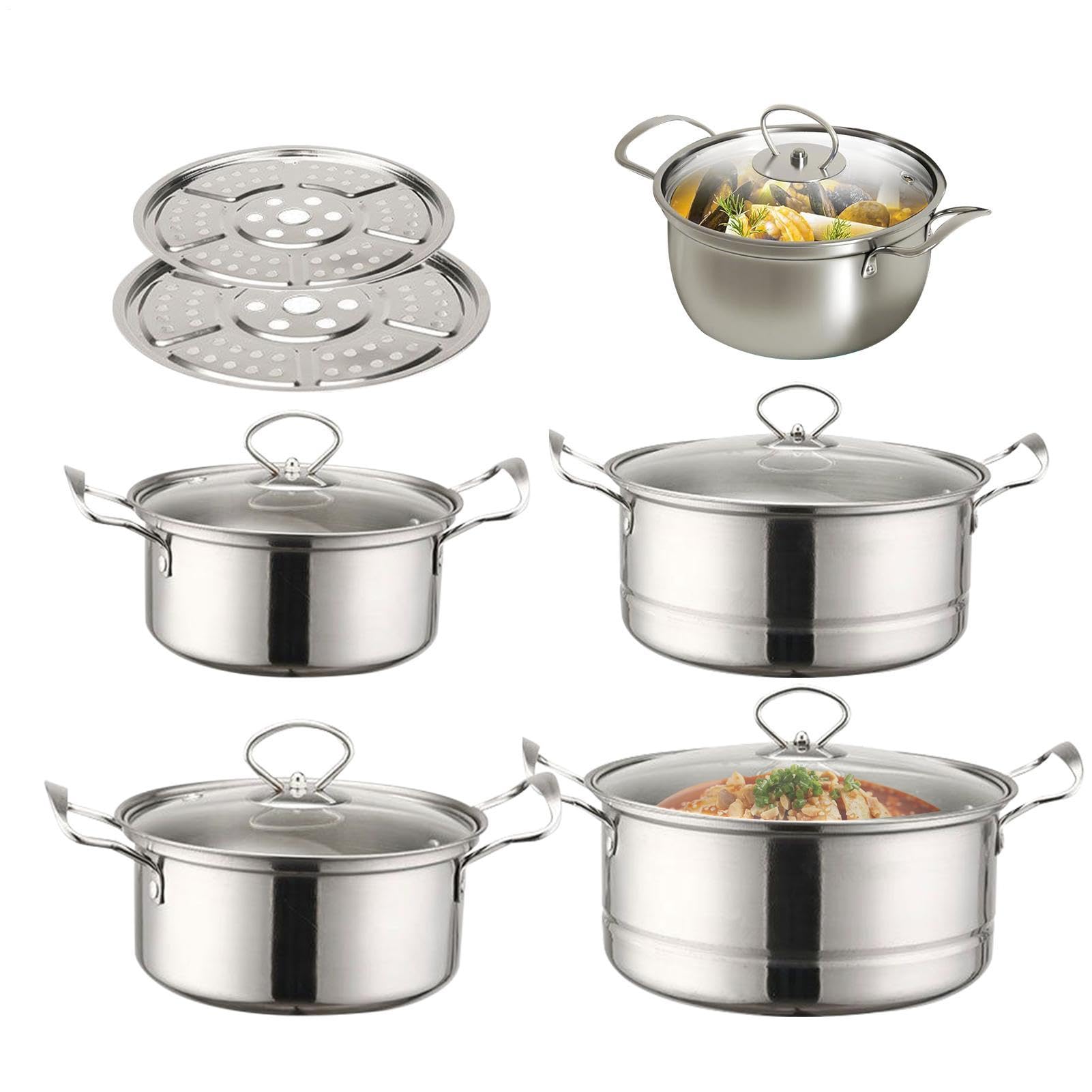 Juego De Cacerolas Juego De Ollas De Cocina | Batería De Cocina Compatible Con Inducción Para Restaurante Hogar Cocina Preparación De Sopas Y Verduras Al Vapor